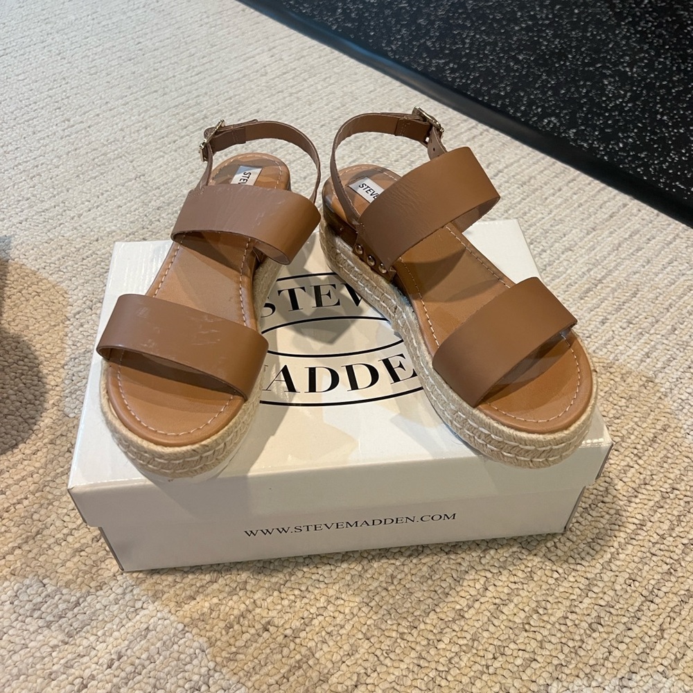 Steve Madden Brown Double-Strap Espadrille Platform Sandals